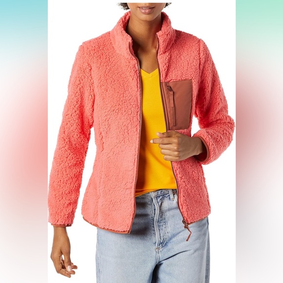 Women's Sherpa Long-Sleeve Mock Neck Full-Zip Jacket with Woven Trim..XL..(NWT) - Picture 2 of 3